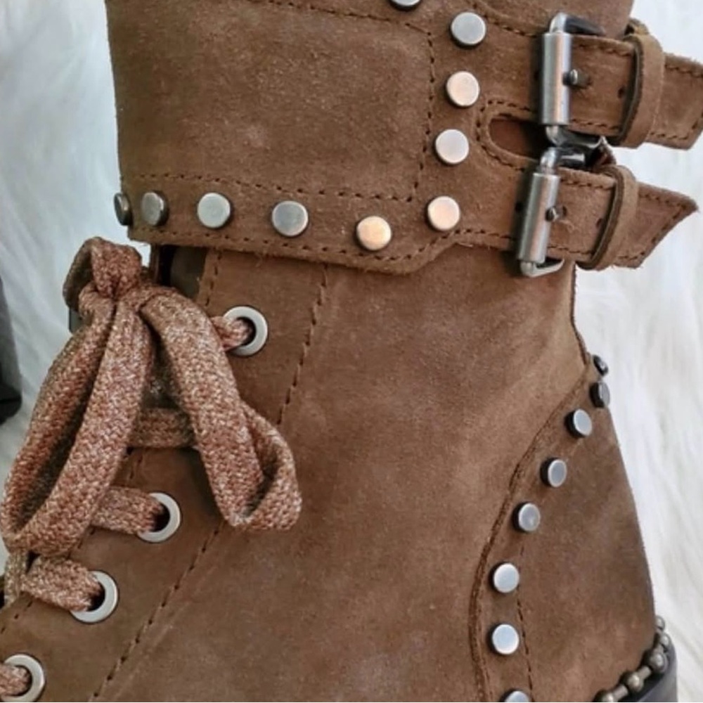 Sam Edelman Tan Suede Studded Lace-Up Ankle Boots NWOB